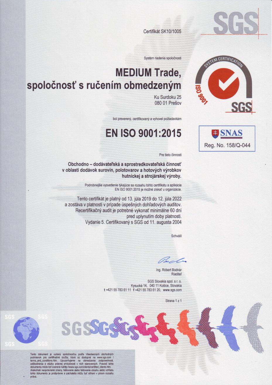 SGS certifikát